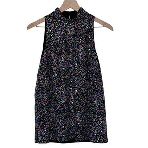 Rainbow Sequin Sleeveless Mock Neck Swing Top Small Party Club Shiny